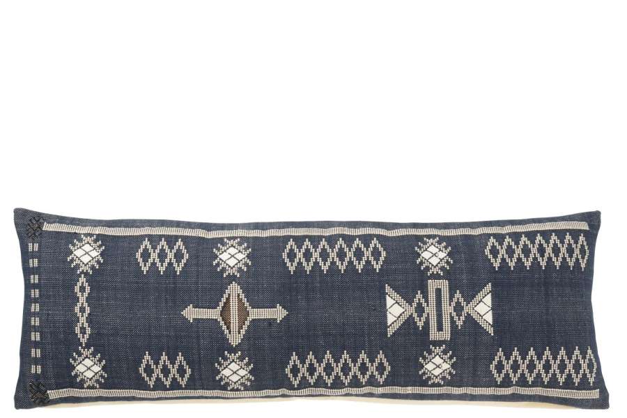 CUSHION RECTANGLE ETHNIC PATTERNS COTTON DARK BLUE/WHITE
