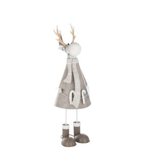 REINDEER CANDY CANE METAL GREIGE LARGE
