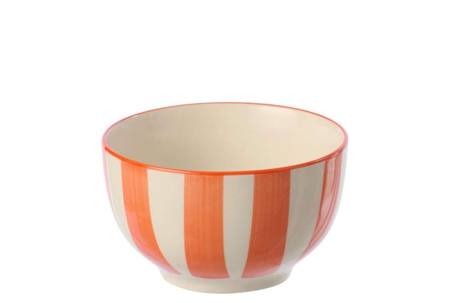 BOWL STRIPED STONEWARE ORANGE/WHITE