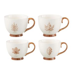 BOX OF 2 JUMBO MUG LEAF WINDOWNBOX CERANMICS BROWN ASSORTMENT OF 2