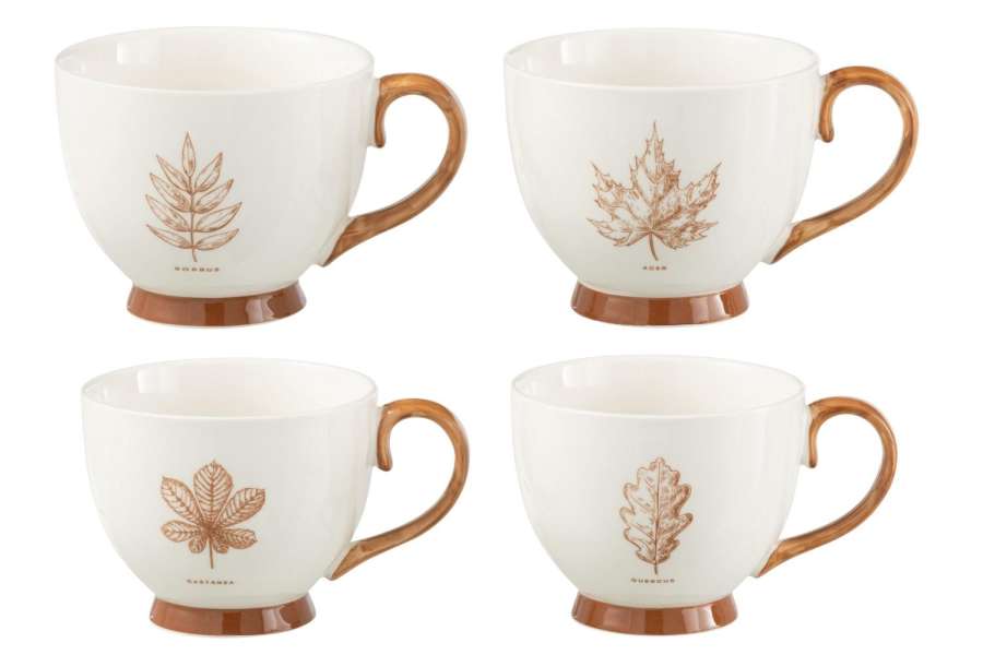 BOX OF 2 JUMBO MUG LEAF WINDOWNBOX CERANMICS BROWN ASSORTMENT OF 2