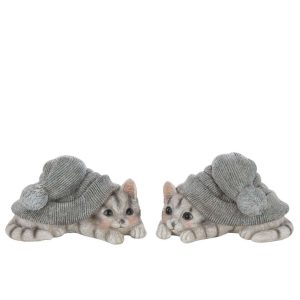 CAT HAT POLYRESIN GREY BLUE/WHITE LARGE ASSORTMENT OF 4