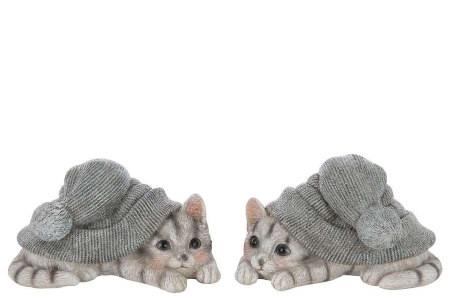 CAT HAT POLYRESIN GREY BLUE/WHITE LARGE ASSORTMENT OF 4