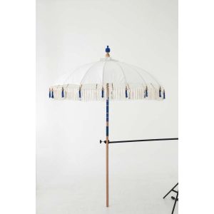 PARASOL FLAVIE WOOD/COTTON ECRU/BLUE