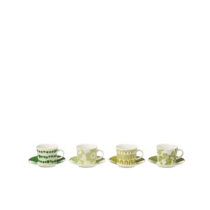 SET OF 4 COFFEE CUP+SAUCER IN WINDOWBOX CERAMIC GREEN SMALL