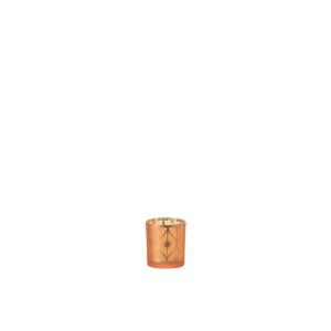 TEALIGHT HOLDER RHOMB FLOWERS GLASS ORANGE SMALL