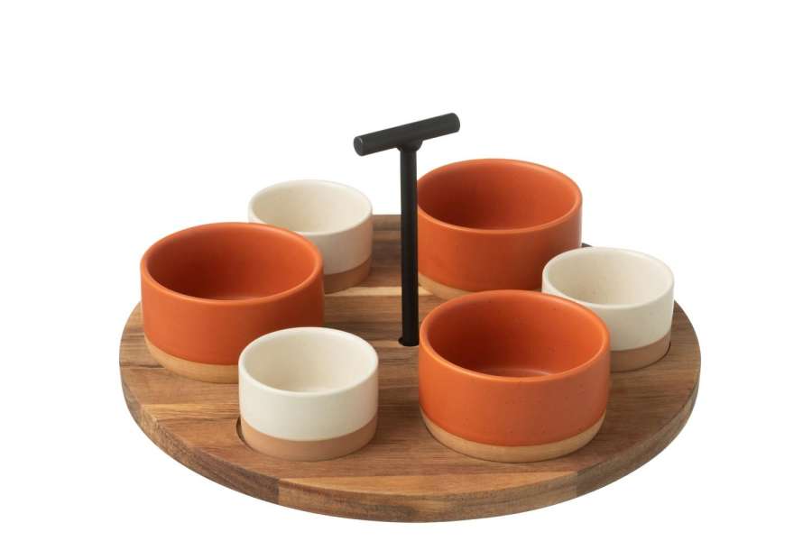 TAPAS SERVICE 6 SETS+WOOD TRAY WINDOWBOX ORANGE/WHITE