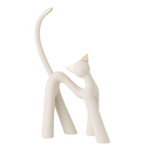 CAT MODERN RESIN LIGHT GREY/GOLD COLORED LARGE