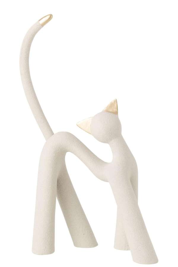 CAT MODERN RESIN LIGHT GREY/GOLD COLORED LARGE
