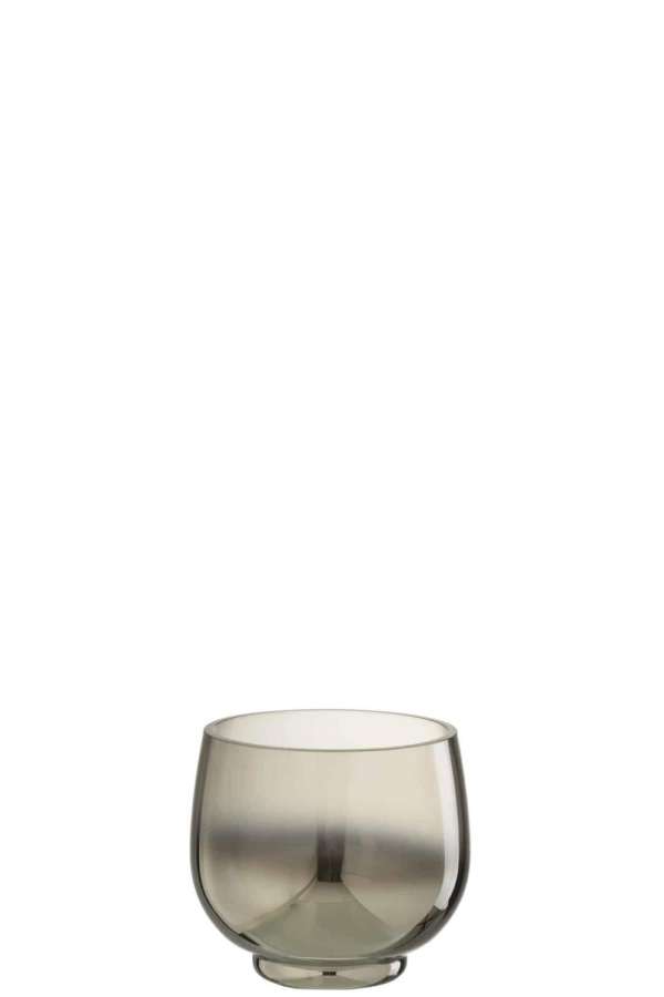 TEALIGHT HOLDER ROUND GLASS SMOKE GREY/SILVER SMALL