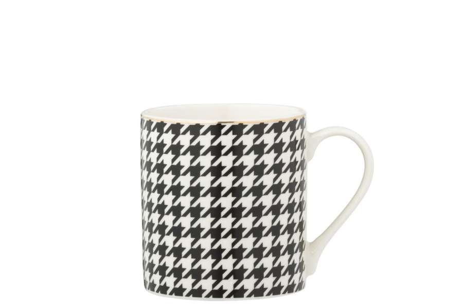 BOX OF 1 MUG PIED-DE-POULE PORCELAIN BLACK/WHITE