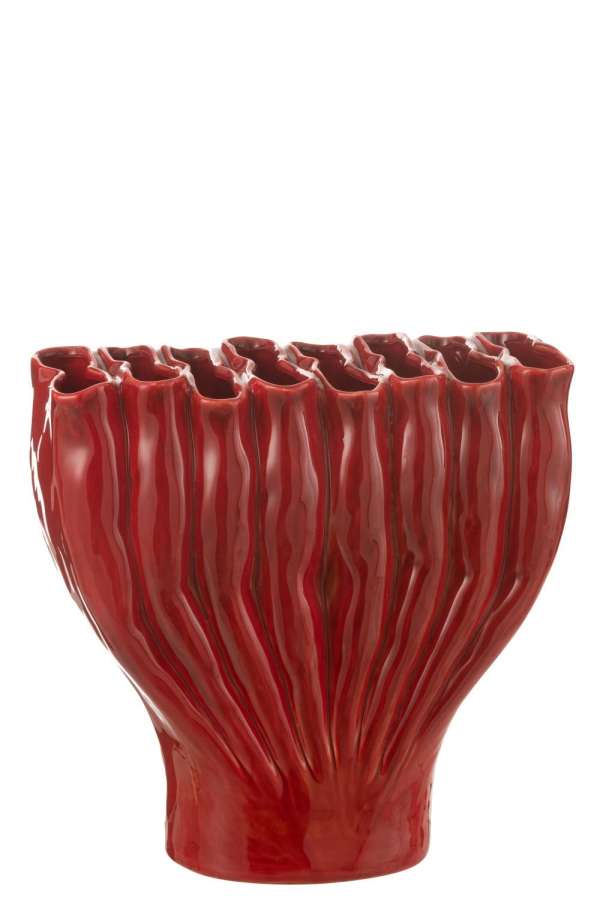 VASE MULTI TUBE WIDE PORCELAIN RED