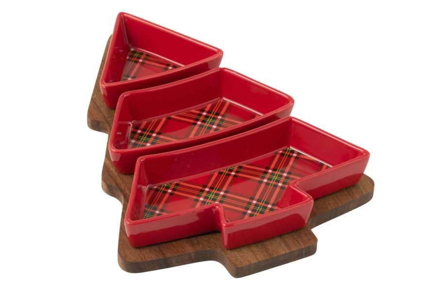TAPAS SERVICE PLAID  +  CHRISTMAS TREE CERAMIC RED