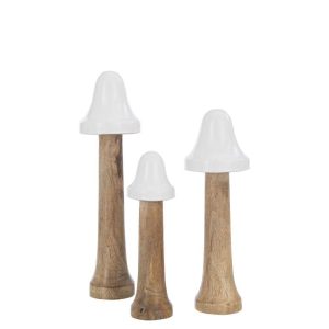SET OF 3 MUSHROOMS THIN WOOD NATURAL/WHITE