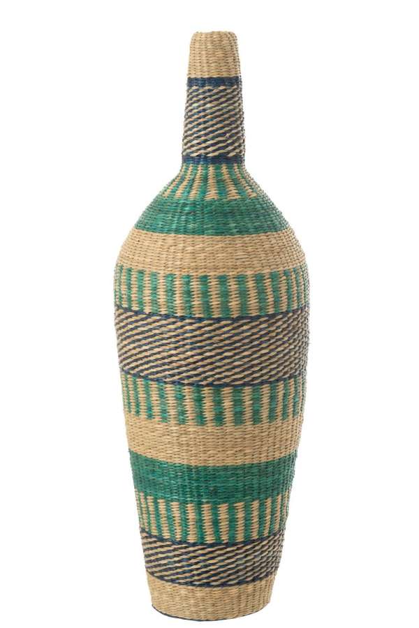 VASE NINON STRIPES SEAGRASS NATURAL/AZURE/DARK BLUE