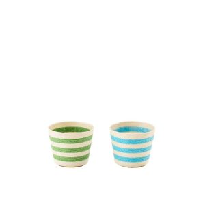 FLOWERPOT STRIPED PAPER AZURE BLUE/GREEN EXTRA SMALL ASSORTMENT OF 2
