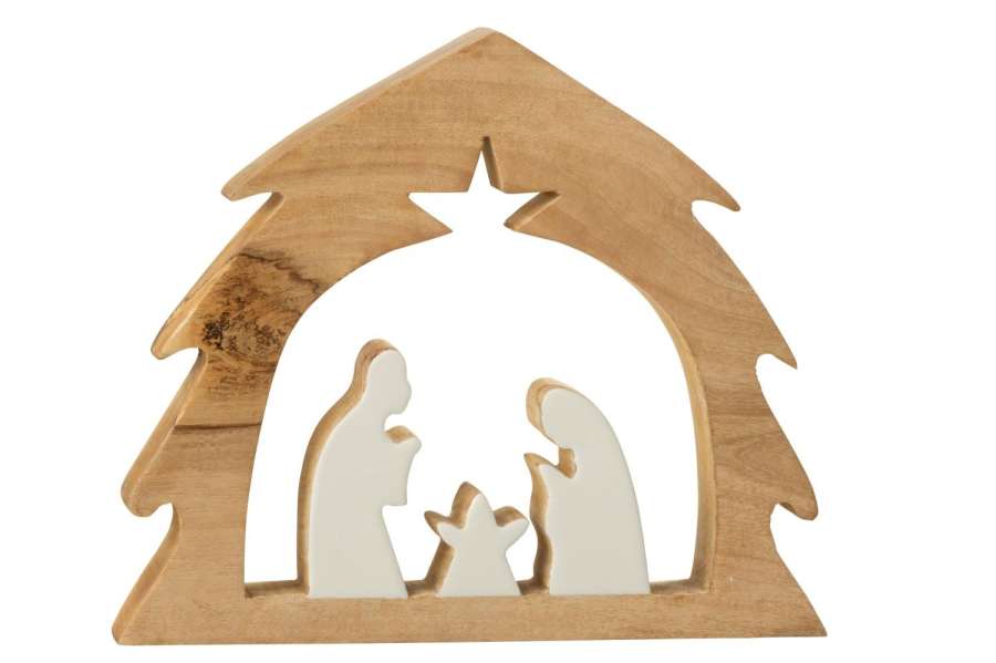 NATIVITY IN TREE MANGO WOOD WHITE/NATURAL LARGE