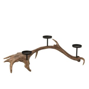 CANDLE HOLDER ANTLERS POLYRESIN BROWN LARGE