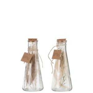 BOTTLES WITH DRIED FLOWERS GLASS NATURAL MEDIUM ASSORTMENT OF 2