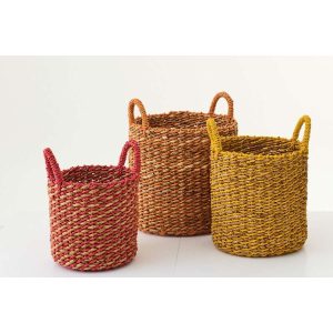 SET OF 3 BASKET RAFFIA MULTI