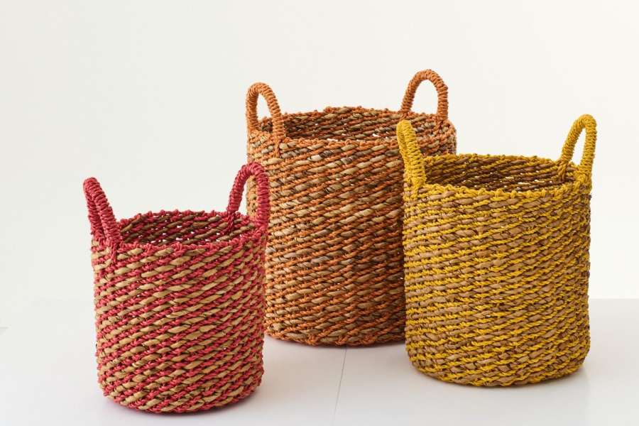 SET OF 3 BASKET RAFFIA MULTI