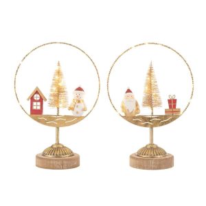 CIRCLE ON FOOT LED SANTA/SNOWMAN GOLD/RUST ASSORTMENT OF 2