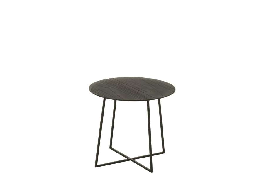 COFFEE TABLE ROUND TEAK WOOD/METAL BLACK