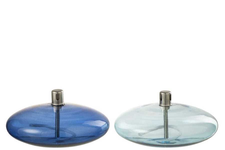 OIL LAMP LOW GLASS BLUE ASSORTMENT OF 2