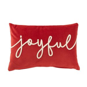 CUSHION RECTANGLE JOYFUL VELVET RED/WHITE