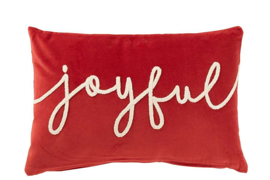 CUSHION RECTANGLE JOYFUL VELVET RED/WHITE