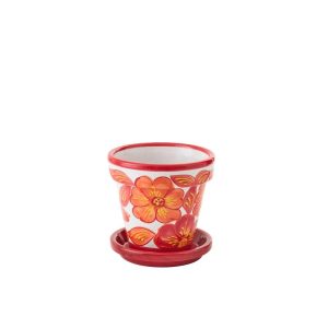 FLOWERPOT CERAMIC ORANGE/WHITE SMALL