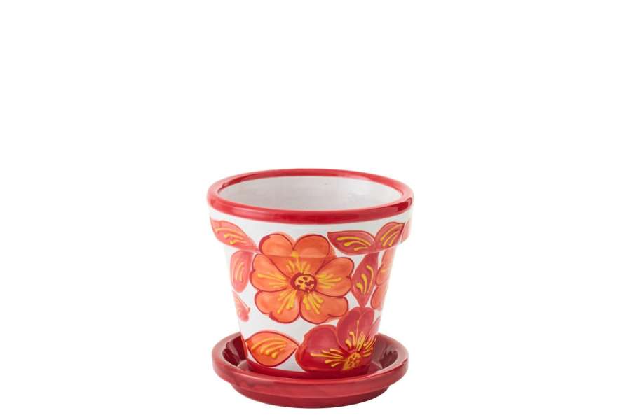 FLOWERPOT CERAMIC ORANGE/WHITE SMALL