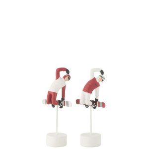 SNOWBOARDER ON STAND RESIN RED/WHITE ASSORTMENT OF 2