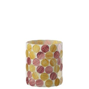 CANDLE HOLDER GLASS OFF-WHITE/FUCHSIA LARGE