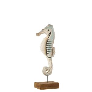 SEAHORSE ON BASE PAULOWNIA WOOD NATURAL/LIGHT BLUE SMALL