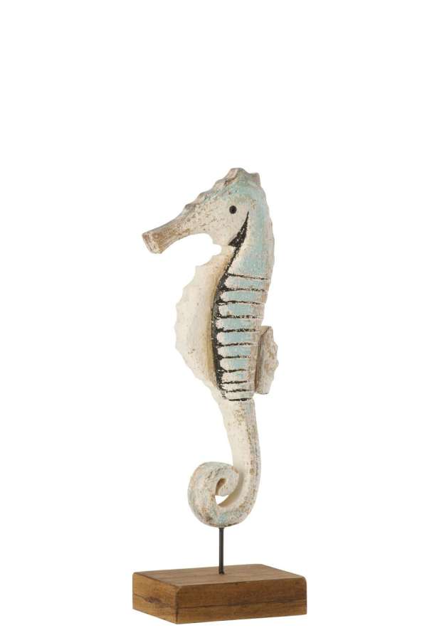 SEAHORSE ON BASE PAULOWNIA WOOD NATURAL/LIGHT BLUE SMALL