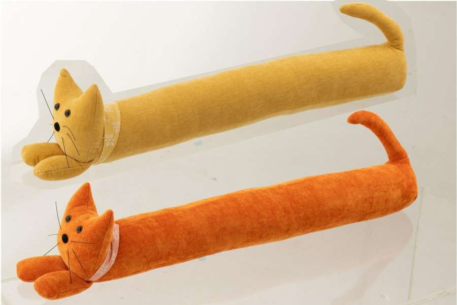 DRAUGHT EXCLUDER CAT + SCARF POLYESTER WARM YELLOW/DARK ORANGE ASSORTMENT OF 2