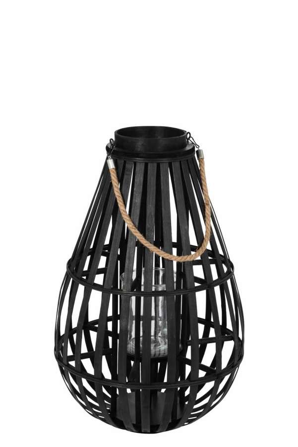 LANTERN DROPLET FORM BAMBOO BLACK SMALL