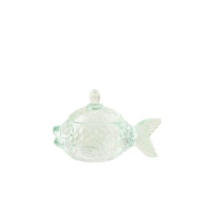 STORAGE JAR FISH GLASS MINT GREEN