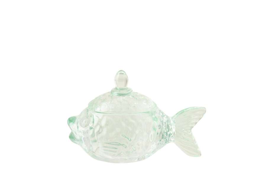 STORAGE JAR FISH GLASS MINT GREEN