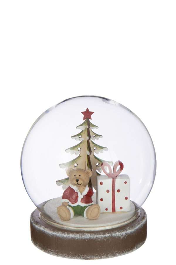 BALL LED BEAR PLYWOOD WHITE/CHRISTMAS RED