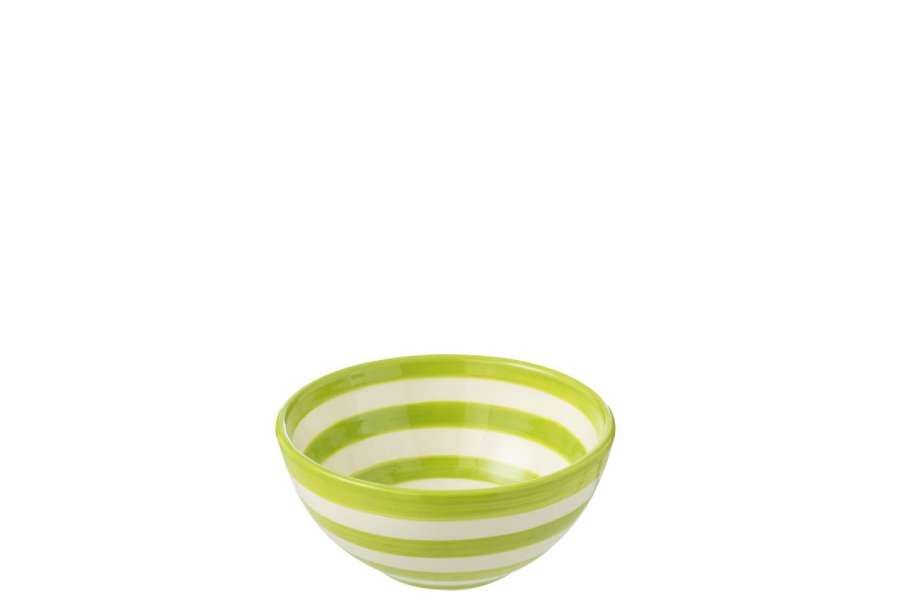 BOWL GRANADA STRIPES HIGH CERAMIC WHITE/GREEN SMALL