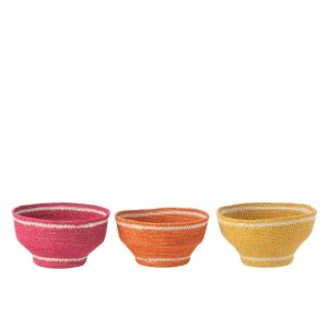 BASKET BOWL SEAGRASS PINK/ORANGE/YELLOW ASSORTMENT OF 3