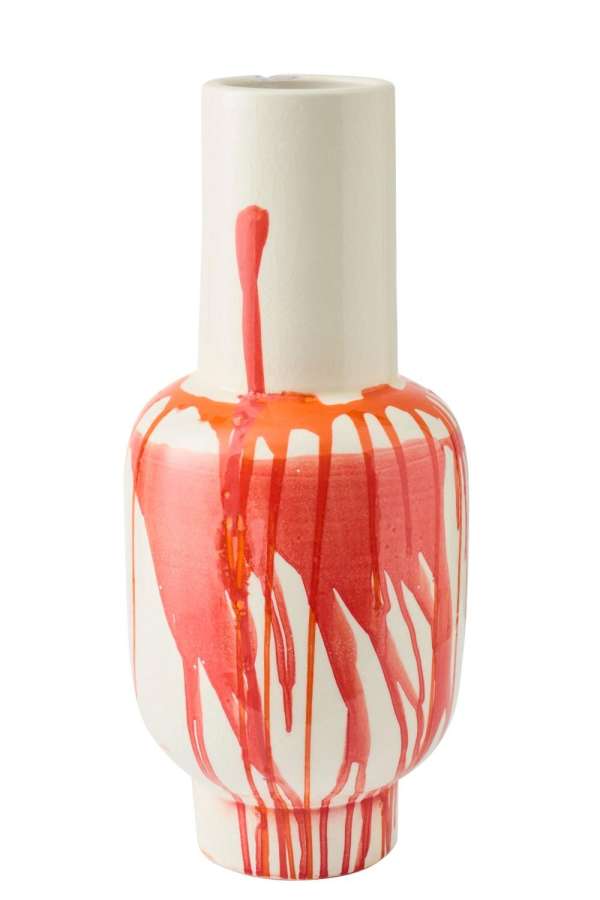 FLOOR VASE CERAMIC ORANGE/WHITE