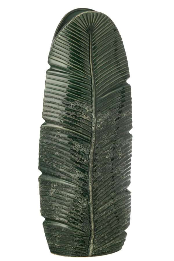 VASE LEAF STONEWARE DARK GREEN LARGE