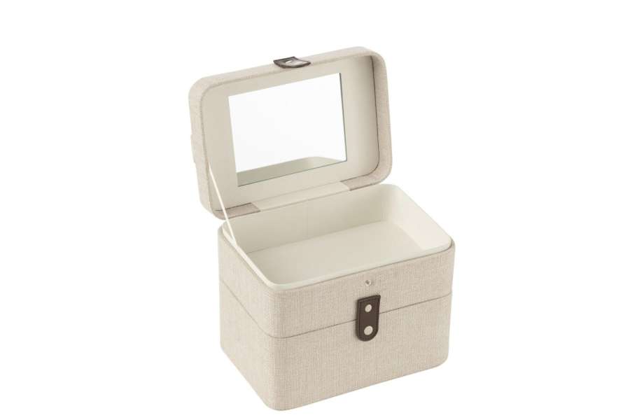 COSMETIC BOX RECTANGLE+MIRROR 2 LAYERS POLYESTER GREY