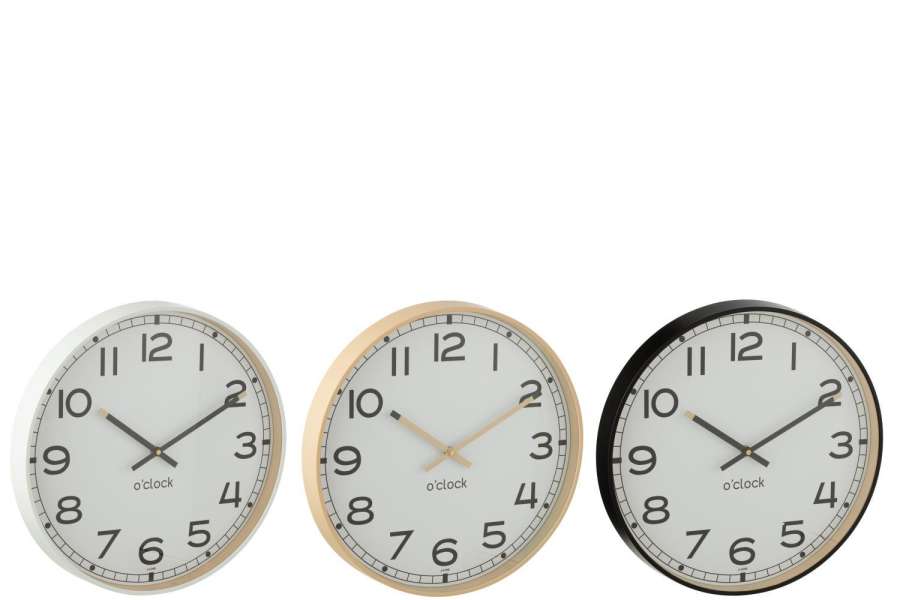 WALL CLOCK ROUND PLASTIC BEIGE/WHITE/BLACK LARGE ASSORTMENT OF 3