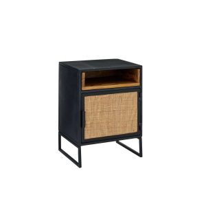 SIDE TABLE WITH CANE PANELS IRON BLACK/NATURAL