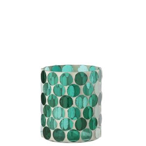CANDLE HOLDER GLASS TURQUOISE LARGE