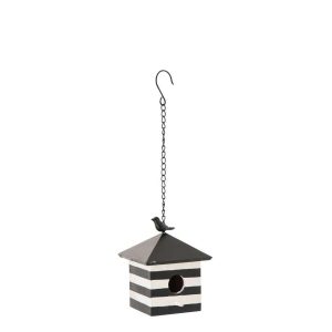 BIRDHOUSE STRIPED WOOD BLACK/WHITE
